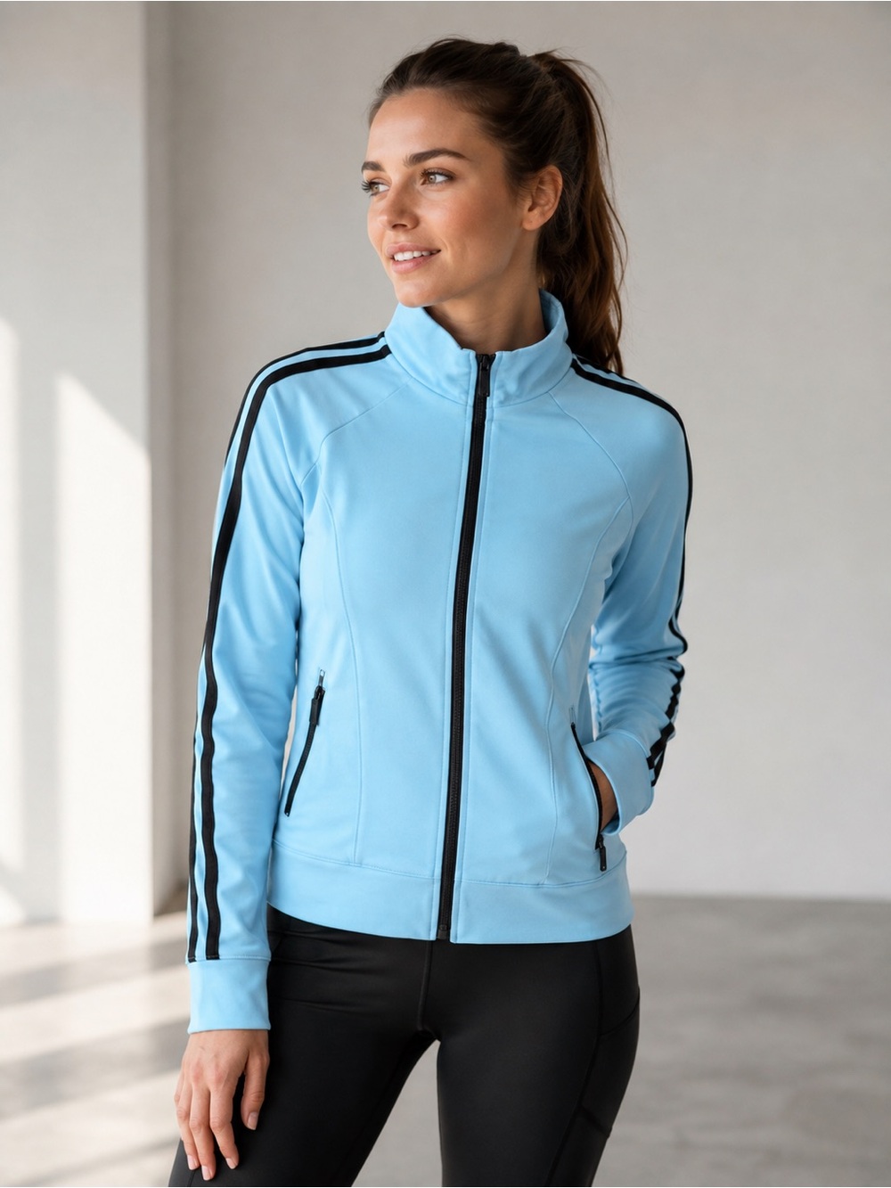 Rue21 Women’s Full Zip Track Jacket Light Blue Black Stripe Athletic XL